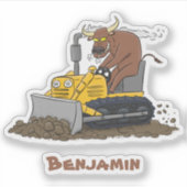 Sticker Drôle bulldozer de conduite de taureaux (Devant)