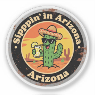 Sticker Drôle Cactus de boisson vintage d'Arizona