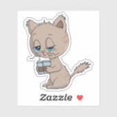 Sticker Drôle Café Boire Chat (Feuille)