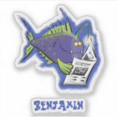 Sticker Drôle caricature de poisson de pêcheur (Devant)