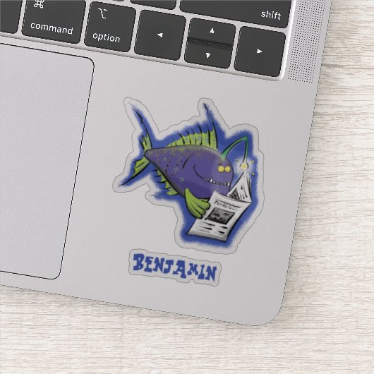 Sticker Drôle caricature de poisson de pêcheur (Détail)