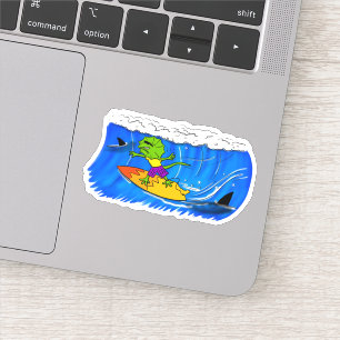 Sticker Drôle caricature de surf de lézard au cou