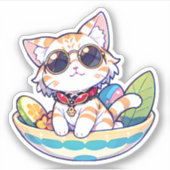 Sticker Drôle chat mignon dans les lunettes de soleil avec (Devant)