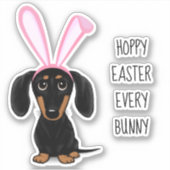 Sticker Drôle Chien lapin de Pâques noir et Tan Dachshund (Devant)
