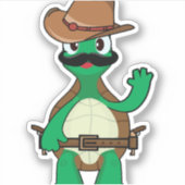 Sticker Drôle cowboy tortue sherrif (Devant)