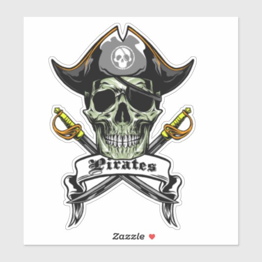 Sticker Drôle crâne de pirate (Feuille)
