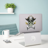 Sticker Drôle crâne de pirate (Ordinateur portable sur le bureau)