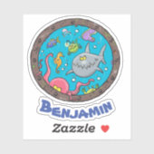Sticker Drôle créatures marines sous-marines dessin animé (Feuille)