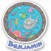 Sticker Drôle créatures marines sous-marines dessin animé (Devant)