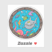 Sticker Drôle créatures marines sous-marines dessin animé (Feuille)