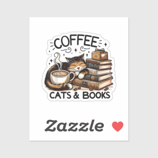 Sticker Drôle Cute Coffee Cats Livres Lover Idea Cadeau Fe (Feuille)