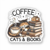 Sticker Drôle Cute Coffee Cats Livres Lover Idea Cadeau Fe (Recto)