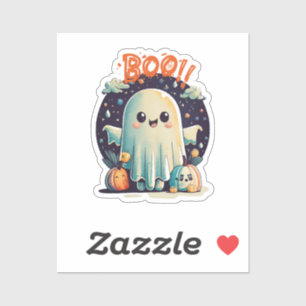 Sticker Drôle de fantôme Halloween Boo dans la galaxie