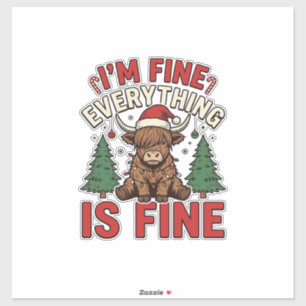 Sticker Drôle de Noël Highland Cow Je vais bien Tout va bi