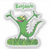 Sticker Drôle dessin animé de lézard d'iguane vert (Devant)