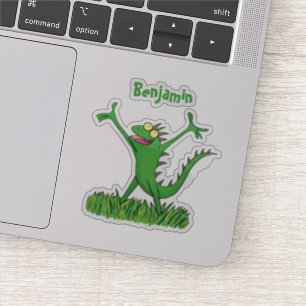 Sticker Drôle dessin animé de lézard d'iguane vert