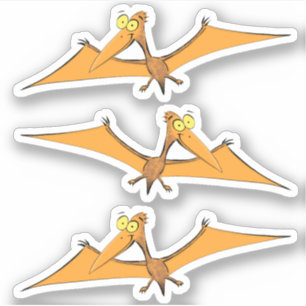 Sticker Drôle dessin animé de pterodactyle orange