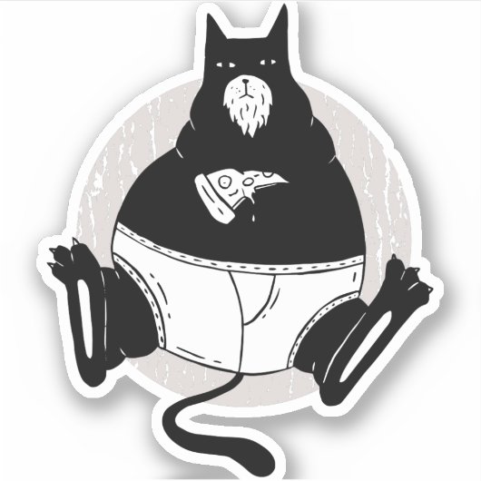 Sticker Drôle Fête des pères grasse papa chat manger Pizza (Devant)