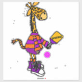 Sticker Drôle Giraffe Jouer Pickleball (Feuille)