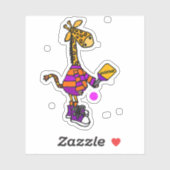 Sticker Drôle Giraffe Jouer Pickleball (Feuille)