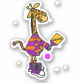 Sticker Drôle Giraffe Jouer Pickleball (Devant)