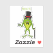 Sticker Drôle grenouille avec chapeau dessus dessin animé (Feuille)