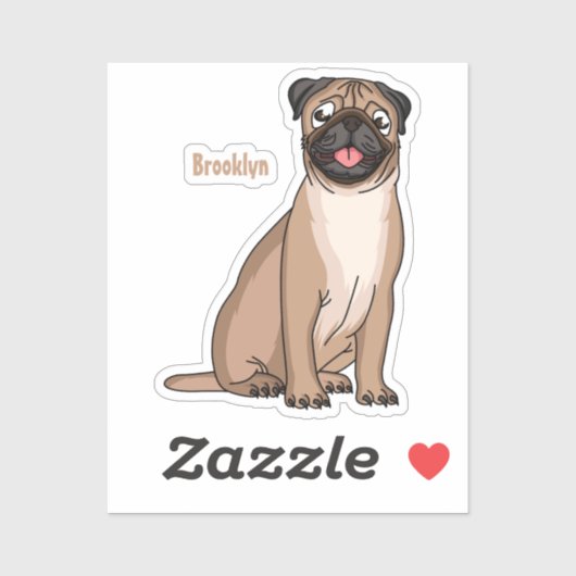 Sticker Drôle joyeux dessin animé de chien de carlin (Feuille)