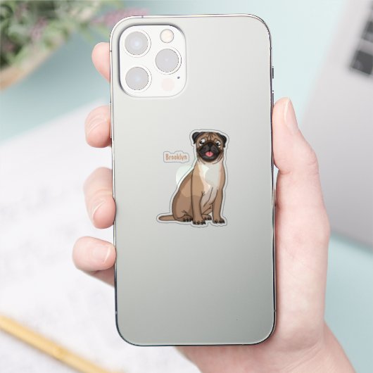 Sticker Drôle joyeux dessin animé de chien de carlin (Téléphone)