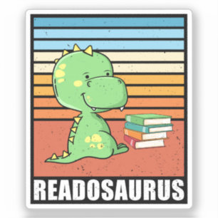 Sticker Drôle Livre Readosaurus Dinosaur Lecture Dino Retr