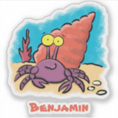 Sticker Drôle mignon caricature pourpre crabe ermite (Devant)