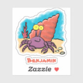Sticker Drôle mignon caricature pourpre crabe ermite (Feuille)
