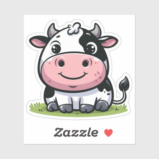 Sticker Drôle mignon Cartoon sucré classique ronde vache a (Feuille)