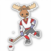 Sticker Drôle Moose Jouer Cartoon De Hockey Sur Glace (Devant)
