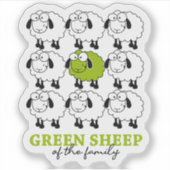 Sticker Drôle Mouton Vert de la Famille, Vegan (Devant)