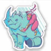 Sticker Drôle Ninja Riding Rhino Cartoon en forme (Devant)