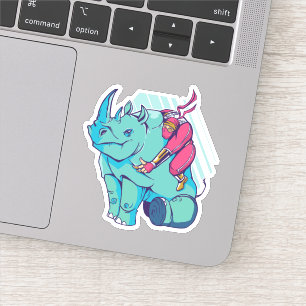 Sticker Drôle Ninja Riding Rhino Cartoon en forme