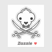 Sticker Drôle Noir Blanc Jolly Kitty Pirate Skull Sabres (Feuille)