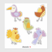 Sticker Drôle oiseaux pastel couleurs patchwork (Feuille)