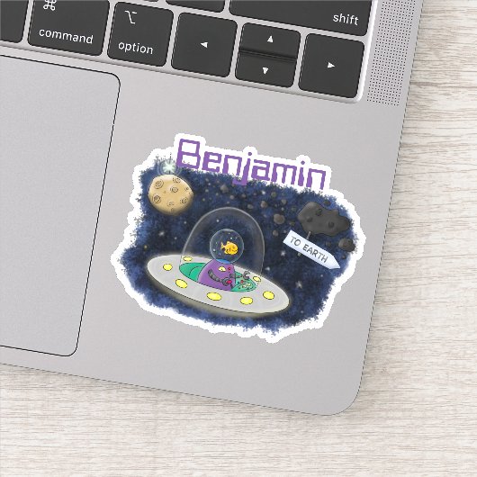 Sticker Drôle poisson OVNI vaisseau spatial dessin de dess (Détail)