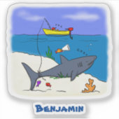 Sticker Drôle requin couché et dessin animé de pêche (Devant)