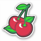 Sticker Drôle Rouge Vert Cerises Noires Fruit Cartoon Art (Devant)