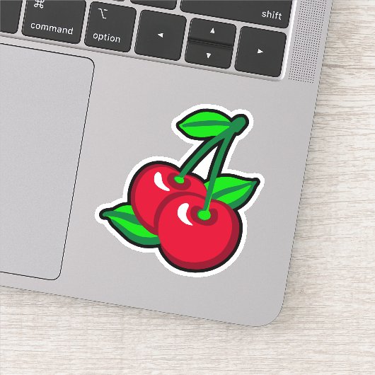 Sticker Drôle Rouge Vert Cerises Noires Fruit Cartoon Art (Détail)