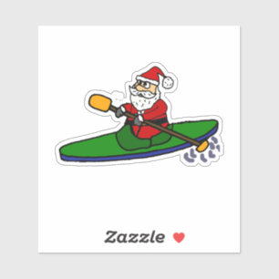 Sticker Drôle Santa Claus Kayaking Cartoon de Noël