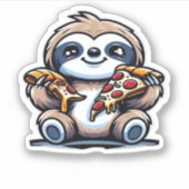 Sticker Drôle Sloth mangeant Pizza, Amoureux des animaux K (Devant)