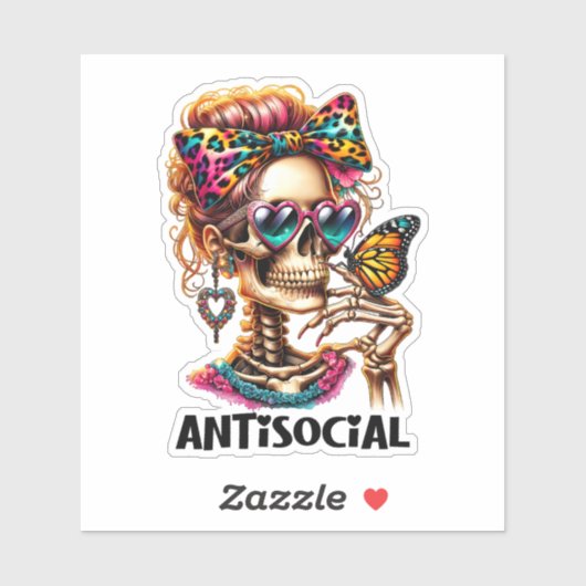 Sticker Drôle squelette anti-social (Feuille)