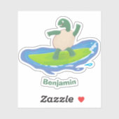 Sticker Drôle tortue vague de surf dessin animé (Feuille)
