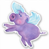 Sticker Drôle violet volant Pig Aquarelle Peinture (Devant)