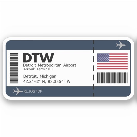 Sticker DTW Detroit Boarding Pass - Billets des États-Unis (Devant)