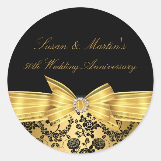 Sticker du 50e anniversaire du Mariage Gold Bow (Devant)