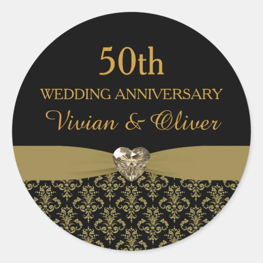 Sticker du 50e anniversaire du Mariage Gold Damask (Devant)